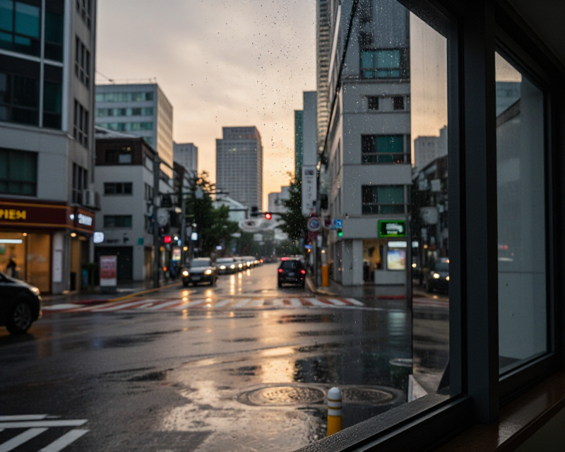 Rainy Seoul Cityscape