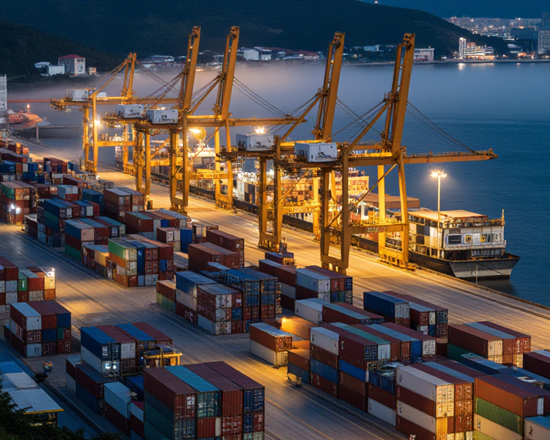 South Korean Container Port at Twilight